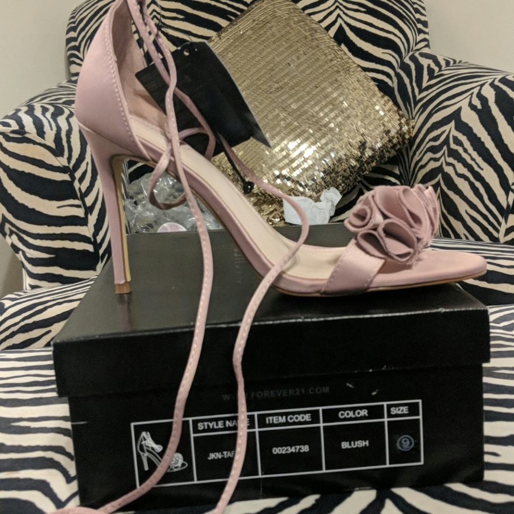 Floral ankle wrap high heels